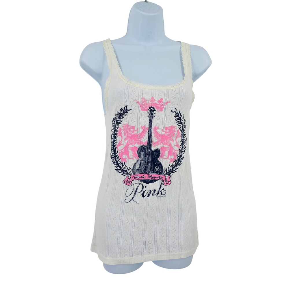 Victoria's Secret PINK 2006 Y2K Tank Top White Rock Royalty Pointelle Lace